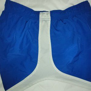 Nike Womens Large Running Athletic Shorts Dri-Fit Blue and white